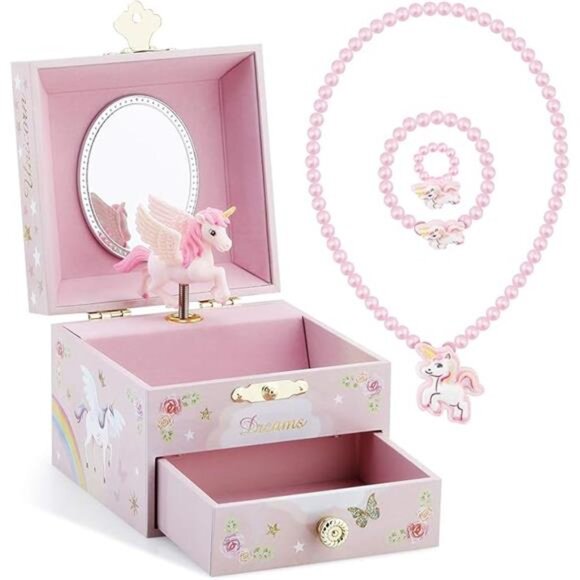 Kids Musical Jewelry Box for Girls with Drawer and Jewelry - Picture 12 of 13